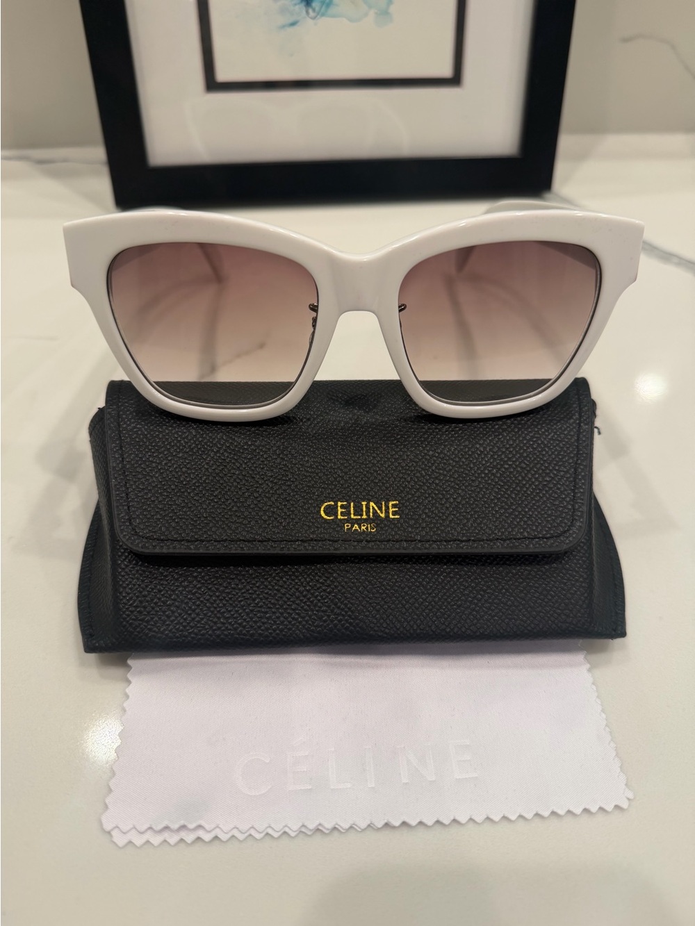 Celine Triomphe CL40253F White Gold Sunglasses 55mm w/ Case